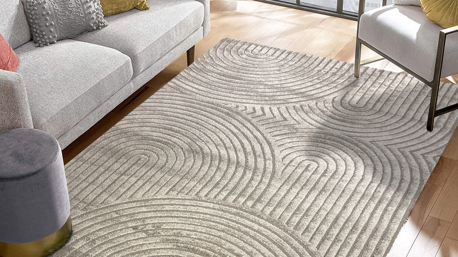 Low-pile modern rug in a bright Malaysian living room