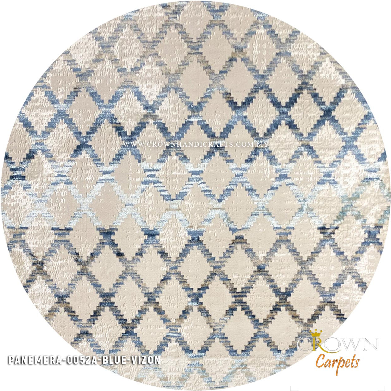Designer Round Modern Carpets Turkish Rugs for Dining Living Room | Panemera 0052A Blue Vizon