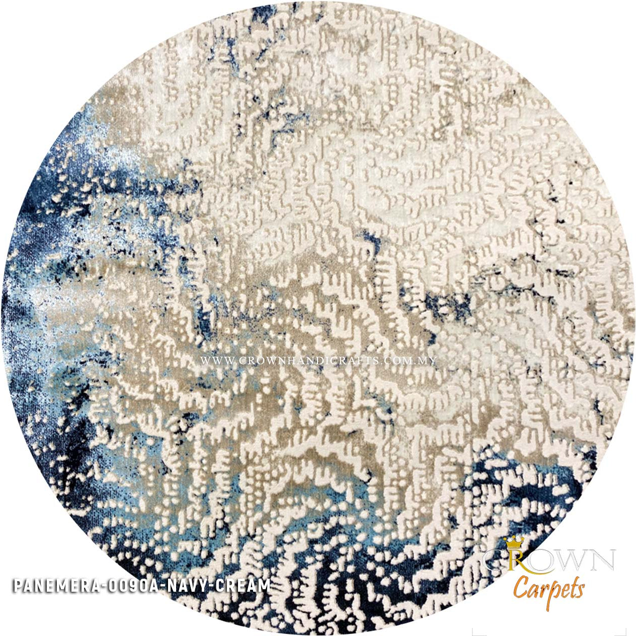 Featured Modern Round Design Carpets Rugs for your Home | Panemera 0090A Navy Cream