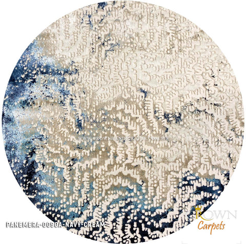 Featured Modern Round Design Carpets Rugs for your Home | Panemera 0090A Navy Cream