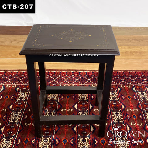 Ornate Victorian Solid Wood Accent Table: Brass Inlay Detailing for Versatile, Timeless Elegance | CTB-207 (L13 W9.5 H18 Inches)