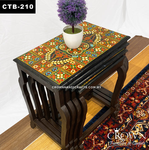 Hand-Painted Rajasthan Nesting Tables (Set of 4) – Colorful Indian Art, Multi-Use Side Tables for Living Room | CTB-210 (L20.5 W14 H21 Inches)