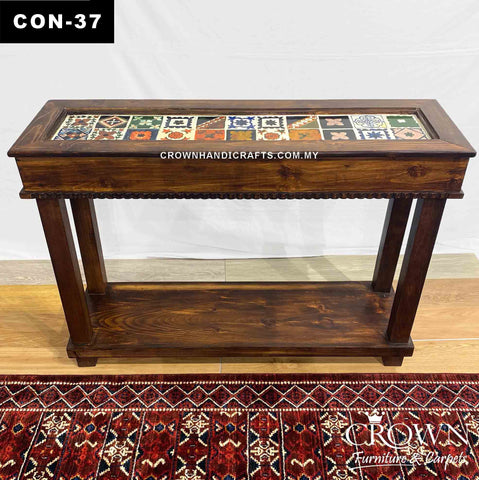 A Perfect Balance of Simplicity yet Elegant | Expression of Bohemian Art over 22 tiles on Top of the Table | We speak Aesthetic! Furniture Fusion for your Living Room Decor | CON-37 (L51 W15 H36 Inches)