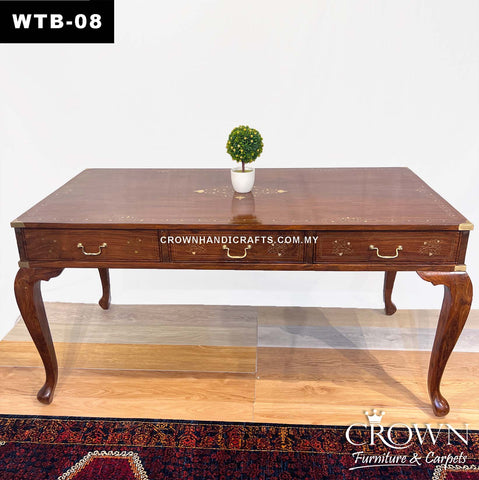 Victorian Inspired Study Table 5ft | Solid Wood with Exquisite Craft of Brass Inlay for Premium Touch | Exclusive Office Table on Solid Wood| WTB-08 (L59 W29.8 H30.25 Inches)