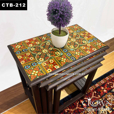 Rajasthan Hand-Painted Nesting Tables – Set of 4 Vibrant Indian Art, Space-Saving Design for Living Room | CTB-212 (L20.5 W14.5 H21 Inches)