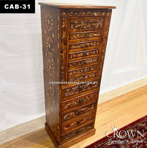 Ladies Vanity Chest Jewelry Chest with Secret Hidden Lock | Eclectic Style with Brass Accent |Elegant Wooden Furniture Shop in Malaysia | CAB-31 (L20 W17 H36 Inches)