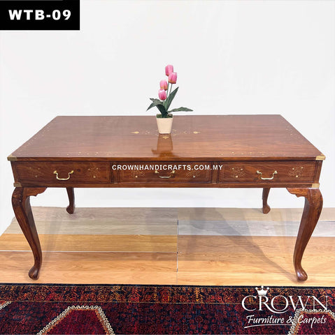 Victorian Inspired Study Table 5ft | Solid Wood with Exquisite Craft of Brass Inlay for Premium Touch | WTB-09 (L59.8 W29.8 H30.25 Inches)