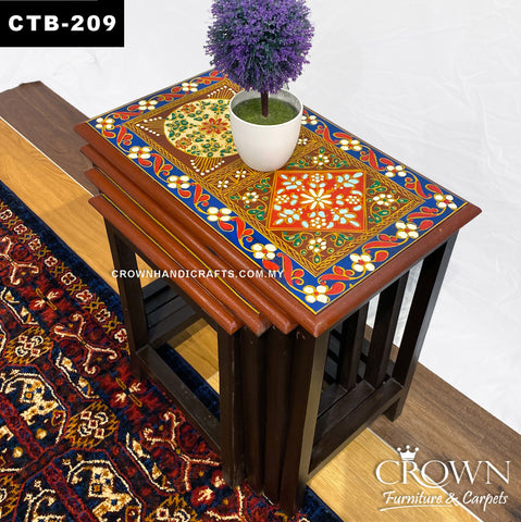 4-Piece Rajasthani Hand-Painted Nesting Tables - Vibrant Floral Art, Multi-Functional Living Room Side Tables | CTB-209 (L20.5 W14 H21 Inches)