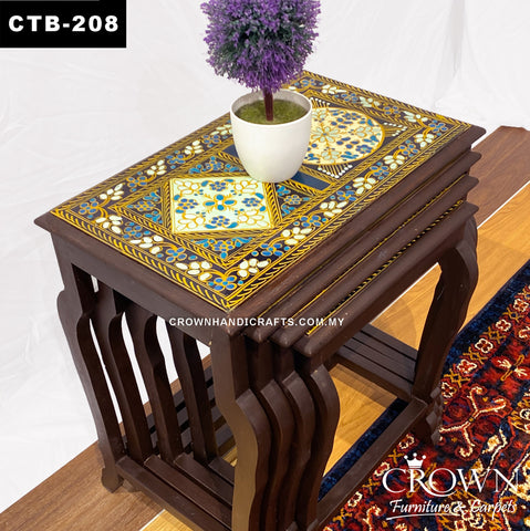Hand-Painted Rajasthan Nesting Tables - Set of 4 Eclectic Indian Side Tables | Multi-Functional Space-Saving Design for Living Room Decor | CTB-208 (L20.5 W16 H21 Inches)