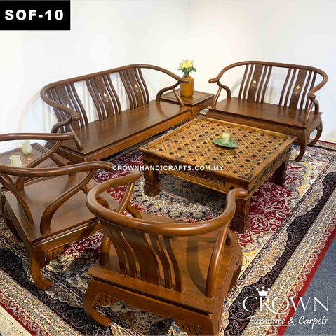 Monk Style Wooden Sofa Set 7-seater (3+2+1+1) with Solid Wood Base, Featured with Brass Inlay | SOF-10