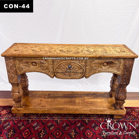 Date Tree Pillar Console Table with a Drawer – Natural Finish Solid Wood Design for Entryway & Living Room | CON-44 (L48 W14 H30 Inches)