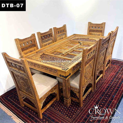Antique Indian Haveli Palace Door Style Dining Table, Featured with Hand Carving and Metal Latch Accent | Timeless Impression by Crown | Solid Wood Dining Table accommodates 6 to 8 chairs | DTB-07 (L84.2 W45.5 H29.5 Inches)