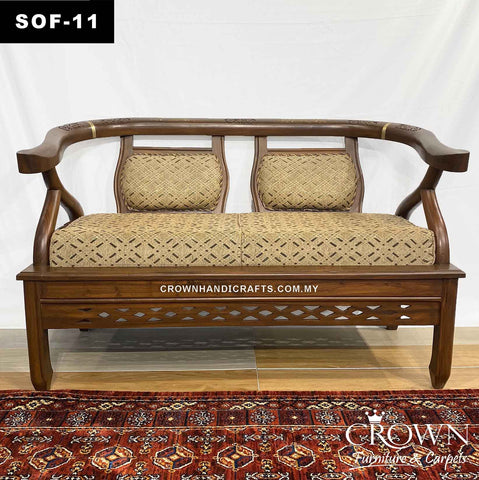 2-Seater Sleigh Design Wooden Sofa Couch with Fabric Cushion | SOF-11