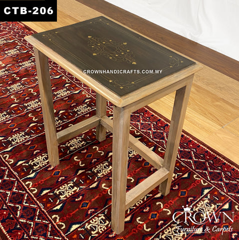 Ornate Victorian Accent Table: Solid Wood Craftsmanship & Brass Inlay for Versatile Elegance | CTB-206 (L15.5 W10.5 H19 Inches)