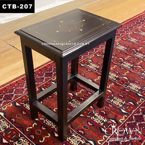 Ornate Victorian Solid Wood Accent Table: Brass Inlay Detailing for Versatile, Timeless Elegance | CTB-207 (L13 W9.5 H18 Inches)