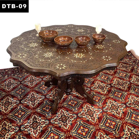 Round Dining Table 4-seater infused with Artistic Hand Carving and White Inlay boldly expressing the Elegant Touch | We speak beyond Aesthetics | DTB-09 (L47.5 W47.5 H30.5 Inches)