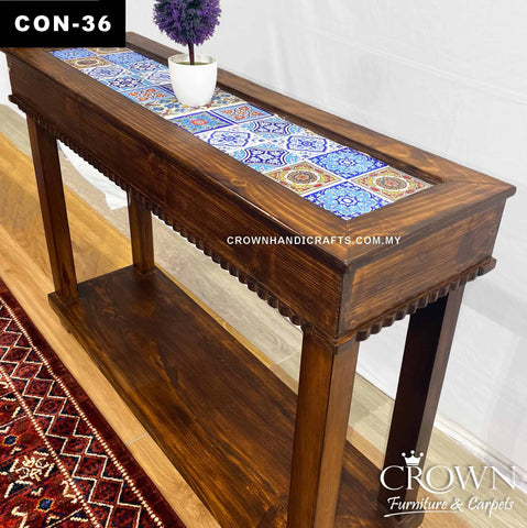 A Perfect Balance of Simplicity yet Elegant | Expression of Bohemian Art over 22 tiles on Top of the Table | We speak Aesthetic! Furniture Fusion for your Living Room Decor | CON-36 (L51 W15 H36 Inches)