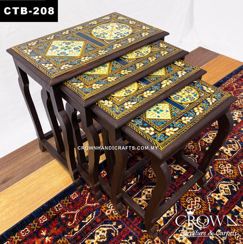 Hand-Painted Rajasthan Nesting Tables - Set of 4 Eclectic Indian Side Tables | Multi-Functional Space-Saving Design for Living Room Decor | CTB-208 (L20.5 W16 H21 Inches)