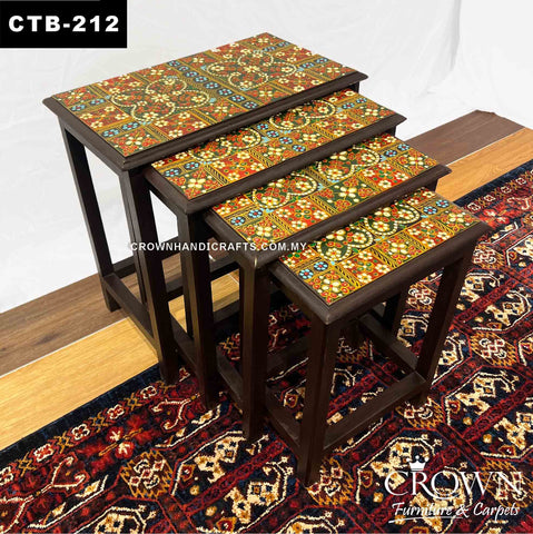 Rajasthan Hand-Painted Nesting Tables – Set of 4 Vibrant Indian Art, Space-Saving Design for Living Room | CTB-212 (L20.5 W14.5 H21 Inches)