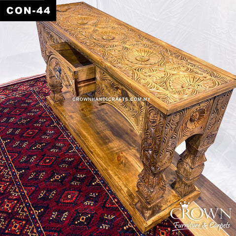 Date Tree Pillar Console Table with a Drawer – Natural Finish Solid Wood Design for Entryway & Living Room | CON-44 (L48 W14 H30 Inches)