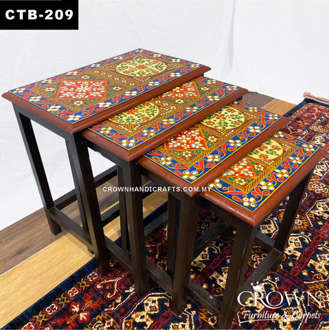4-Piece Rajasthani Hand-Painted Nesting Tables - Vibrant Floral Art, Multi-Functional Living Room Side Tables | CTB-209 (L20.5 W14 H21 Inches)