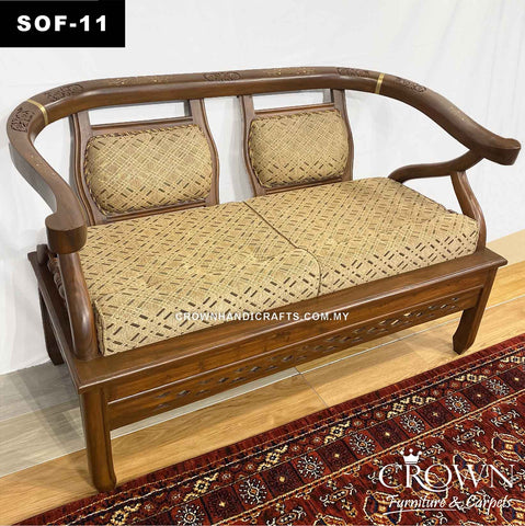 2-Seater Sleigh Design Wooden Sofa Couch with Fabric Cushion | SOF-11