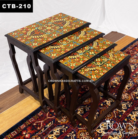 Hand-Painted Rajasthan Nesting Tables (Set of 4) – Colorful Indian Art, Multi-Use Side Tables for Living Room | CTB-210 (L20.5 W14 H21 Inches)