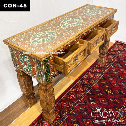Artisan Thar Hand-Painted Antique Furniture – Bold Elegance for Malaysian Homes | Solid Wood Entryway & Living Room Masterpiece | CON-45 (L48 W16 H30 Inches)