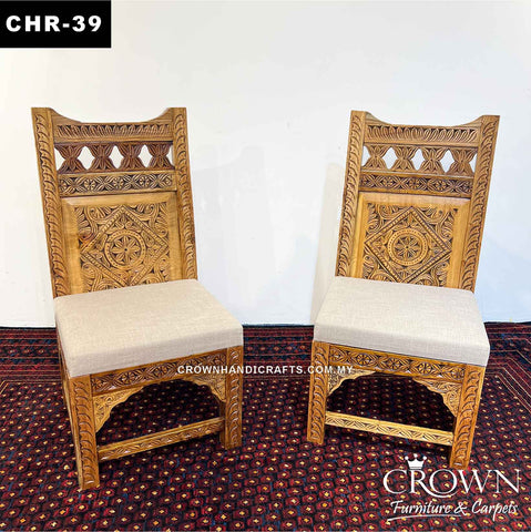 Solid Wood Dining Chair with Exquisite Vintage Hand Carving | CHR-39 (L20.5 W20 H42.5 Inches)