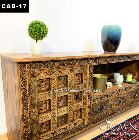 Rustic Accent TV Cabinet, Farm house Country Style Wooden Furniture Cabinet in Malaysia | CAB-17 (L88 W18 H30 Inches)