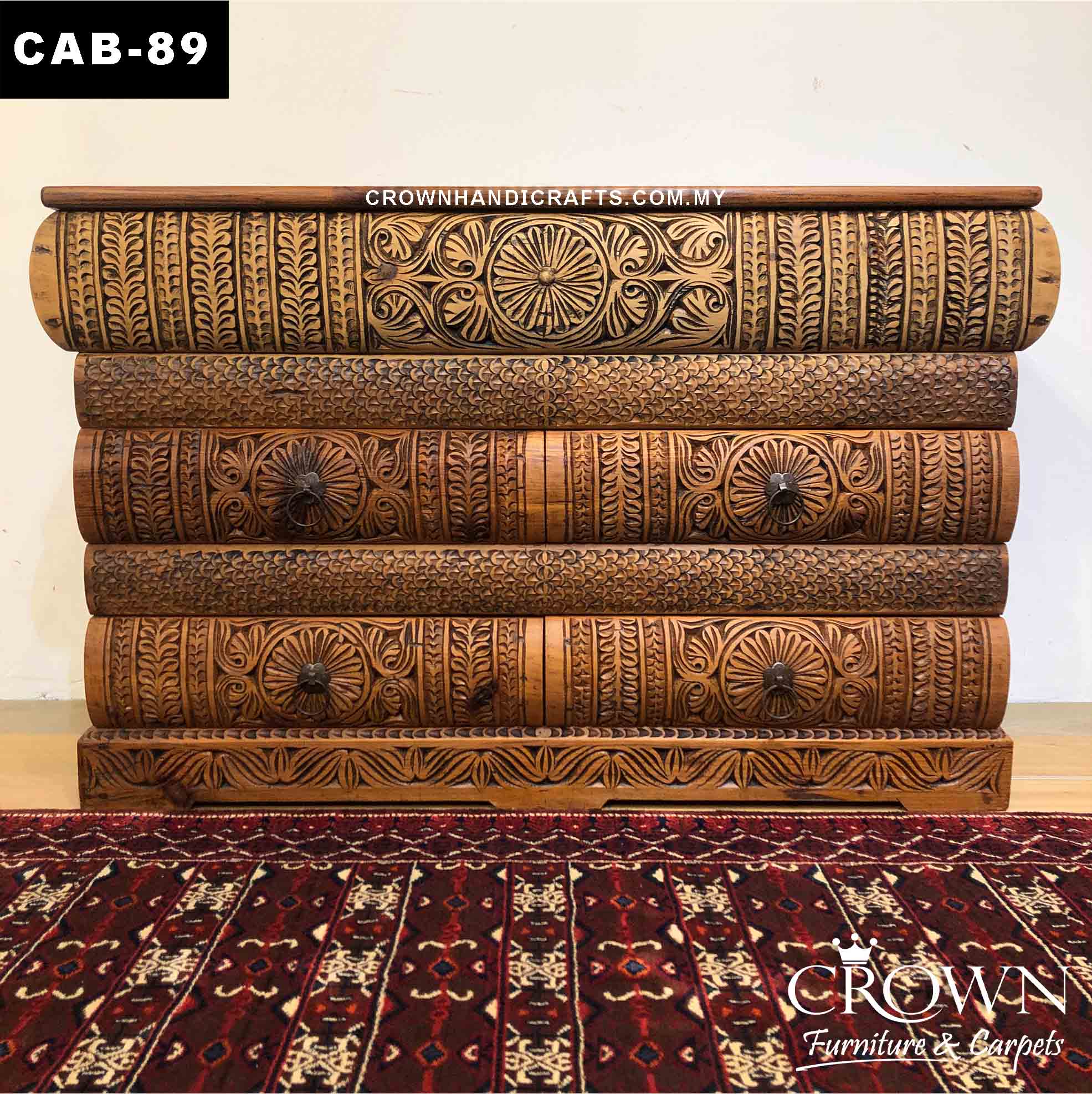 Antique Book Shape Cabinet Hand Carved, Solid Wood Furniture Eclectic Style in Malaysia | CAB-89 (L46.5 W20.5 H30 Inches)