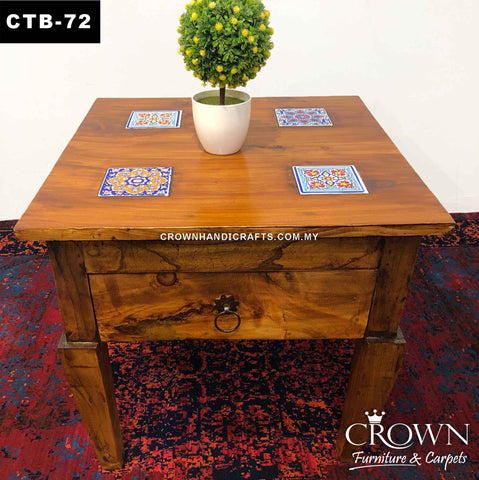 End Table with 1 Drawer, Featured with Hand Painted Boho Accent, Solid Wood Table in Malaysia | CTB-72 (L22.5 W22.5 H22 Inches)