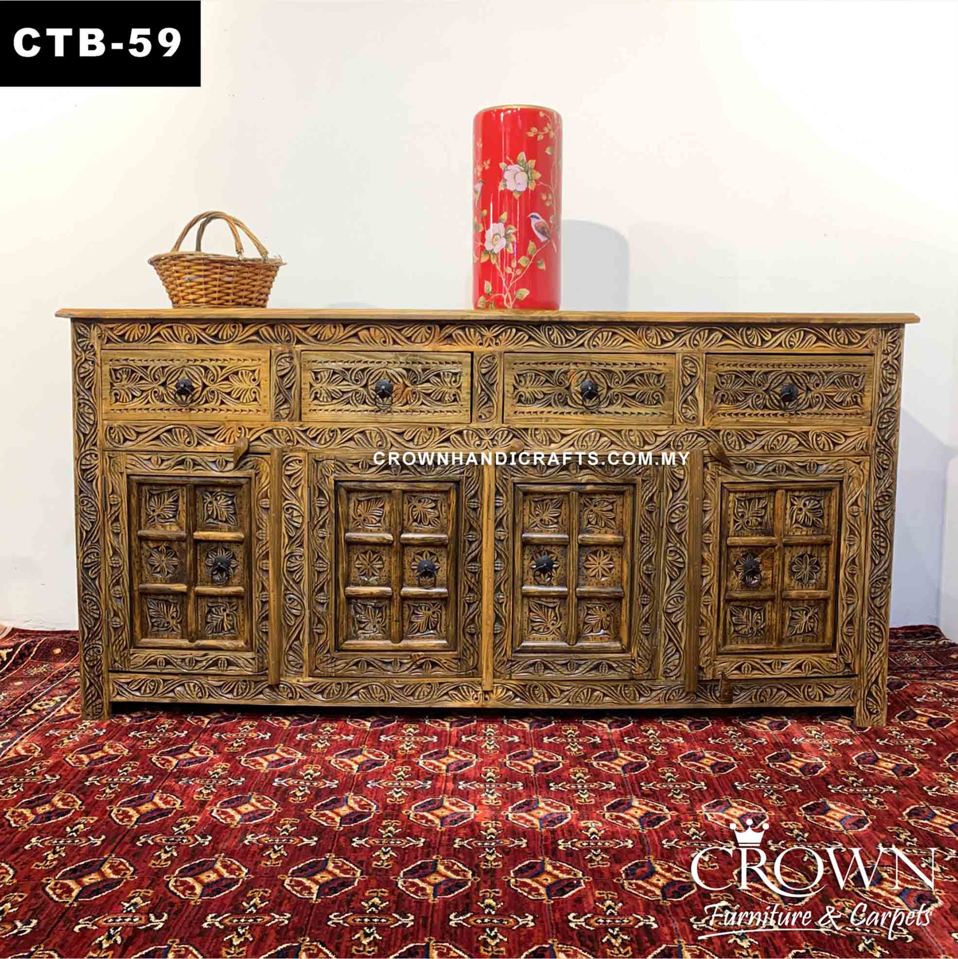Antique Sideboard Cabinet Indian Haveli Door Design, Spacious and Essential Living Room and Dining Room Furniture Shop in Malaysia | CAB-59 (L72 W17.5 H27 Inches)