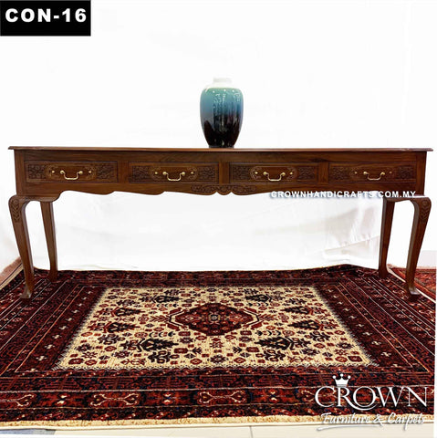 Victorian Style Long Console Table and Sofa Table, Featured with Hand Carving and Brass Inlay | Solid Wood Entrance Console Table in Malaysia | CON-16 (L78 W18 H30 Inches)