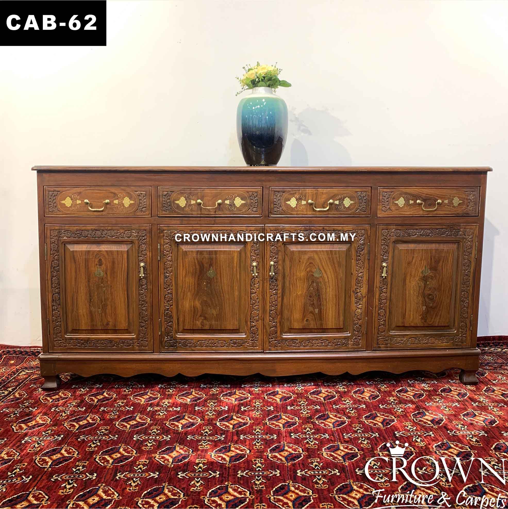 Elegant Sideboard Cabinet Brass In-laid by Artisan, Spacious and Essential Living Room and Dining Room Furniture in Malaysia | CAB-62 (L72 W18 H36 Inches)
