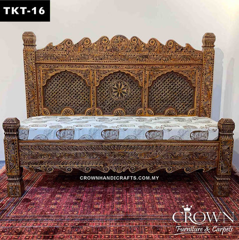 Antique Indian Palace Window Impression Takht Couch 3-seater, Perfect to add touch of Elegance in your Living Room | Solid Wood Sofa Couch| TKT-16 (L61 W24 H51 Inches)