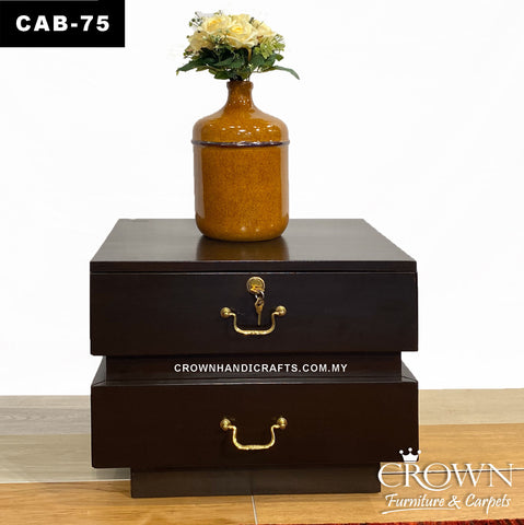 Bed Side Table Cabinet with 2 Drawers, Wooden Furniture in Kuala Lumpur Malaysia | CAB-75 (L20 W16 H16.5 Inches)