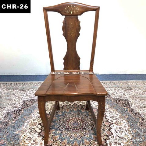 Solid Wood Dining Chair with Tasteful Brass inlay | CHR-26 (L19.5 W19 H41.5 Inches)