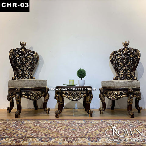 Set of 2 Low Height Royal Peeri Chairs with a Table | Soulful Hand Carved, Uplifiting the Impression of Your Home Decor | Perfect for Indian Weddings for Royal Grand Look | CHR-03 (L21 W21 H43 Inches)