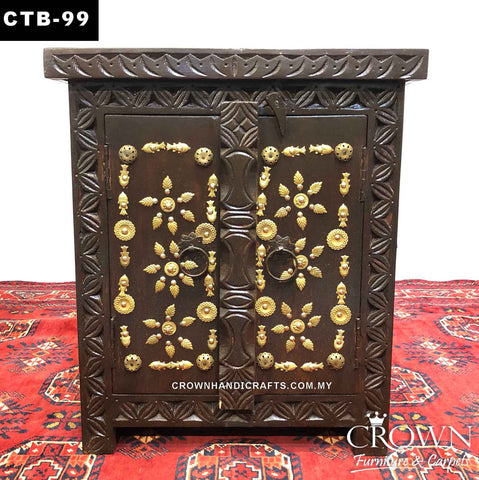 Featured with Brass Accent Side Table, 2 Doors and wooden latch for Storage, Perfect to create an Impression in your Room | CTB-99 (L20 W20 H23 Inches)
