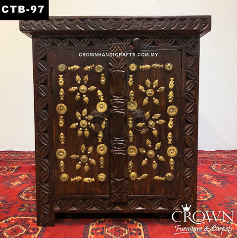 Featured with Brass Accent Side Table, 2 Doors and wooden latch for Storage, Perfect to create an Impression in your Room | CTB-97 (L20 W20 H23 Inches)