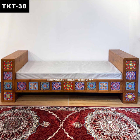 Backless Takht Couch - A Masterpiece of Bohemian Hand-Painting on Both Sides (front & back) | Tasteful Living Room Furniture | TKT-38 (L82.8 W30.5 H29 Inches)