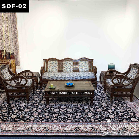 Wooden Sofa Set King Design 5-seater (3+1+1) with Fabric upholstery| SOF-02