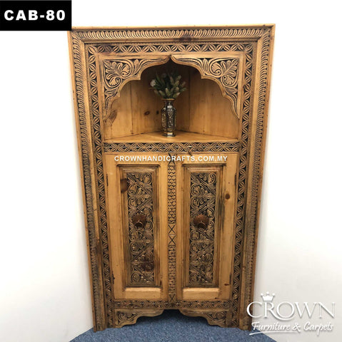 Corner Display Cabinet, Triangle Back to Display at 90 degree Wall, Solid Wood Antique Style Furniture in Malaysia | CAB-80 (L17.5 W34.5 H62 Inches)