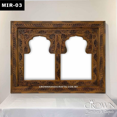 Classic Elegant Mirror Frame Adorned with Antique Carving Details | Solid Wood Antique Furniture | MIR-03 (L48 W36 D02 Inches)