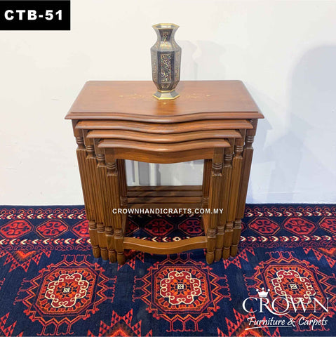 Nest of 4 Tables Slot into each other to become individual side table, Perfect for Multiple Usage for your Living Room, Accent with Brass Inlay | CTB-51 (L21 W14 H21 Inches)