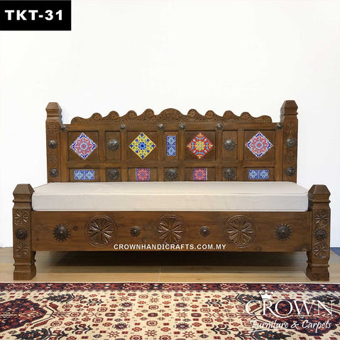 Bring Life to Your Living Room with a Bohemian Hand-Painted 3-Seater Couch and Vintage Ornamental Charm | TKT-31 (L71 W26.5 H43 Inches)