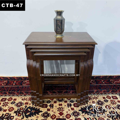 Nest of 4 Tables Slot into each other to become individual side table, Perfect for Multiple Usage for your Living Room, Accent with Brass Inlay | CTB-47 (L21 W16 H22 Inches)