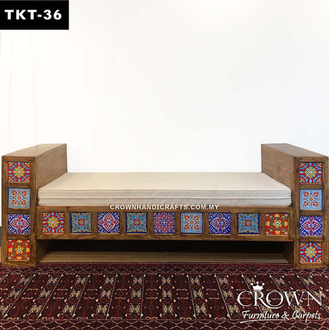 Backless Takht Couch - A Masterpiece of Bohemian Hand-Painting on Both Sides (front & back) | Eleganct Living Room Furniture | TKT-36 (L82 W30.5 H29 Inches)