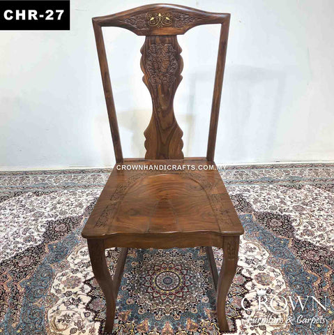 Solid Wood Dining Chair with Remarkable Hand Carving and Brass inlay | CHR-27 (L19 W19 H41.5 Inches)